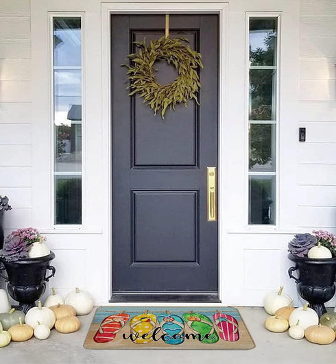 Beach Door mat,Welcome Flip Flops Beach Mat,Beach Door mats Outdoor Indoor Entrance,Summer Door mat Outdoor 17x30 Doormats...