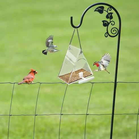 Hanging Bird Feeder, Clear Acrylic Window Birdfeeder with Chains, Squirrel Proof Decorate Triangle Outdoors Wild Bird Feeders for Finch, Warblers,...