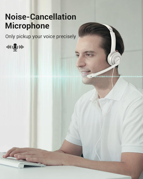 HW02 USB Headset with Microphone Noise Cancelling &in-line Control, Super Light, Ultra Comfort Computer Headset for Laptop pc, On-Ear Wired Office...