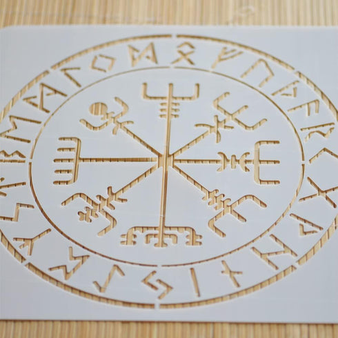 XUAN YANG 2PCS 12X12 Inches Viking Stencils for DIY Decor Reusable Vegvisir Stencil for Wood Home Wall Furniture Art Painting 0.3mm(12mil)...
