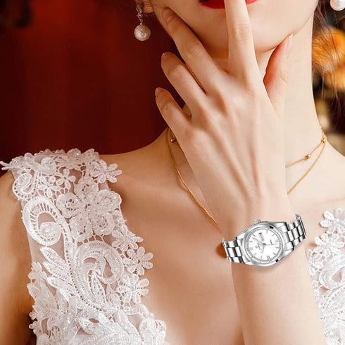 Women's Classic Fashion Silver Stainless Steel Watches Waterproof Date Luminous Lady Dress Wrist Watch...