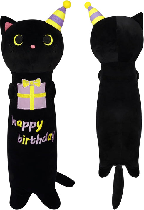 Long Cat Plush Pillow, 24inch Cute Birthday Plush Black Cat Plush, Birthday Stuffed Animal,Long Cat Plushie Soft Cat Hugging Pillow for Kids, Boys...