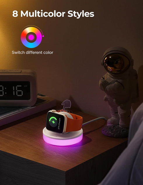 JOYROOM for Apple Watch Charger Stand, Portable Magnetic Charging Dock with USB C Cable & 7 Colorful Light, Fast iWatch Charger Stand Compatible w...