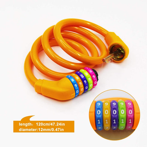 Bike Lock Cable - 4 Feet Resettable Cable Lock - Self Coiling 5 Digit Combination Bicycle Lock (Orange)...