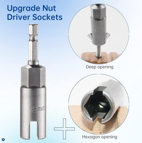 1/4in Hex Shank Nut Driver, 4 Pcs Wing Nut Driver Sockets, 10/12/16/18mm, Slot Wing Nuts Drill Bit Sockets, Wrench Tools for C Hook Bolts, Panel N...
