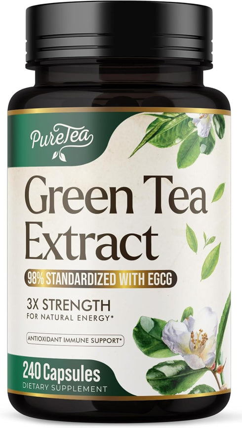 Green Tea Extract Capsules 1000mg with EGCG - 98% Standardized Polyphenols for Heart Support with Antioxidants - 3X Absorption Green Tea Pills for...