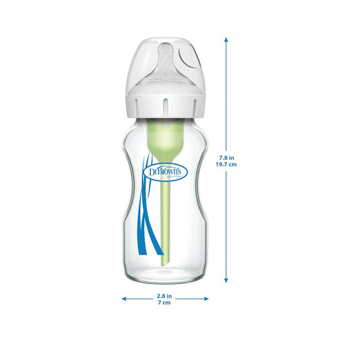 Dr. Brown's Natural Flow Anti-Colic Options+ Wide-Neck Glass Baby Bottle 9 oz/270 mL,with Level 1 Slow Flow Nipple,1 Pack,0m+...