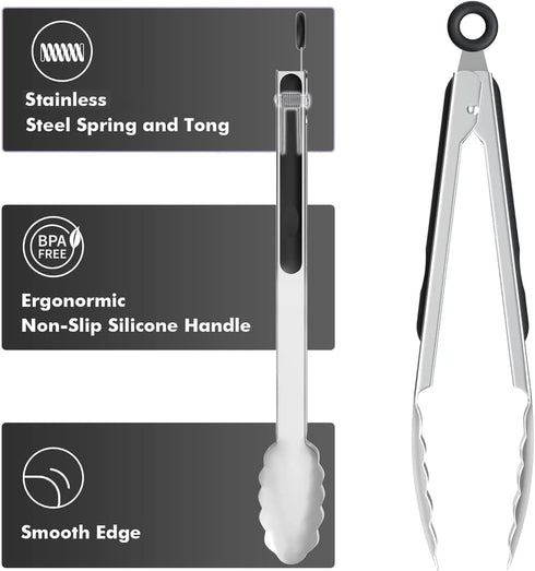 Cooking Tongs,Set of 3 Stainless Steel Tongs,Kitchen Tongs, Food Tongs,Kitchen Utensils,Cooking Utensils for Grill,Salad,BBQ,Baking, 7/9/12 inches...