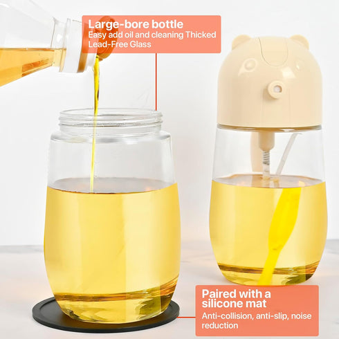 580ml/20oz 2 in 1 Oil Dispenser and Oil Sprayer for Cooking, Glass Olive Oil Dispenser Bottle with Silicone Mat, Food-grade Oil Dispenser for Kitc...
