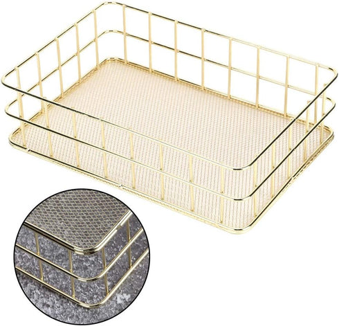 Wire Mesh Basket, Golden Desktop Metal Storage Basket Iron Grid Storage Tray Net Basket Storage Bins for Home Cosmetic Stationery (9.6 x 6.5 x 2.6...