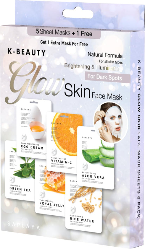 K-Beauty Facial Skincare Natural Beauty Multi-Pack Face Sheet Masks Balanced Skin Care Made In South Korea (Glow Skin (Royal Jelly, Collagen, Pear...