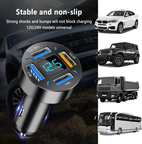 Car Charger 66W Super Fast Charging with USB 2.4A&QC 3.0(Voltmeter&LED Lights) Universal Quick Charge for 12-24V Car Cigarette Lighter Plug,Compat...