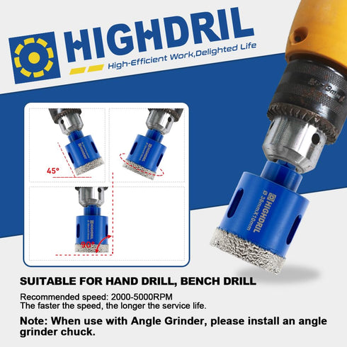 Dry Diamond Tile Drill Bit with Hex Shank,HIGHDRIL Diameter 1-9/50"(30mm) for Porcelain Ceramic Granite Marble Hard Materials Electric Drill Diamo...
