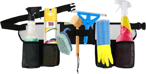 Tool Belt, Cleaning Apron for Cleaning Supplies, Tool Apron for Women and Men Housekeeping, Window Cleaning, 4 Bottle Carrier Bags, Black...