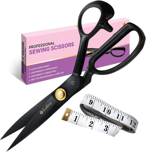 Fabric Scissors Professional (9-inch), Premium Scissors for Fabric Cutting with Bonus Measuring Tape - Made of High Density Carbon Steel Shears, S...