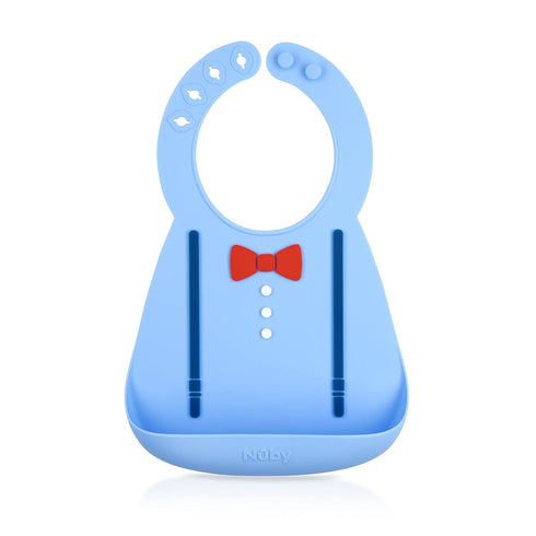 Nuby 3D Soft Silicone Baby Bib with Scoop - Silicone Bib for Toddlers and Babies 6+ Months - Suspenders and Bow Tie...