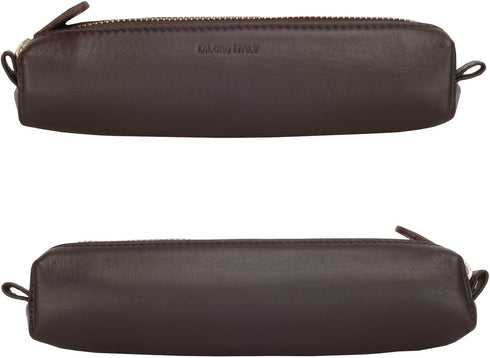 Italy Zippered Fountain Ballpoint Rollerball Pens and Pencils Case Holder Pouch Genuine Full Grain Soft Nappa Leather (Nappa Brown)...
