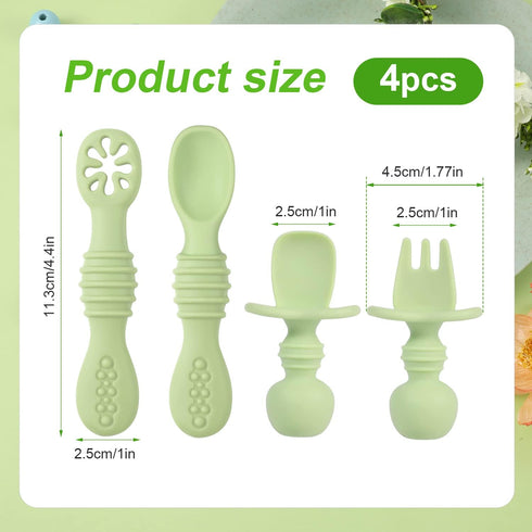 4pcs Silicone Baby Spoons Self Feeding 6+ Months, BPA Free Baby Led Weaning Spoons Training Spoon Toddler Self Feeding Utensils for 6-12 Months Ba...