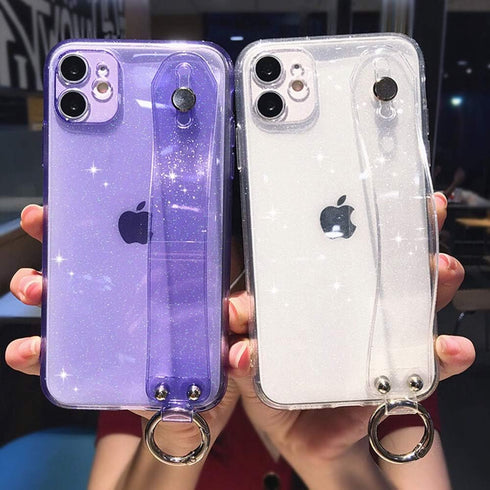 Omorro for iPhone 12 Mini Bling Girly Case, Glitter Candy Color Crystal Clear Cover with Adjustable Hand Finger Strap Kickstand Soft TPU Protectiv...