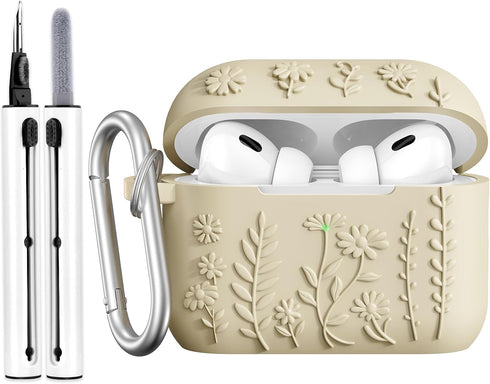 AirPods Pro 2 Case Cover, KOREDA Cute Flower Engraved Design Case for Airpods Pro 2nd Generation/1st Generation, Soft Silicone Full Protective Cov...