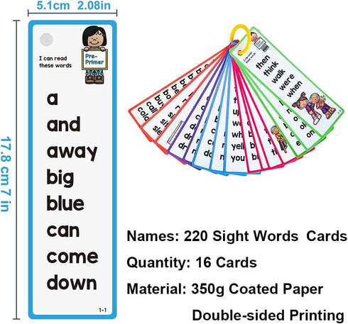 220 Sight Words Flashcards, High Frequency 220 Words, Beginning Reading, Kindergarten to 1st Grade, ESL Teaching Materials, Autism Learning Materi...