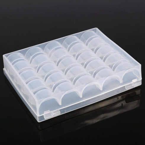 Sewing Machine Bobbins Box, Empty Bobbin Storage Organizer Hard Plastic Case Transparent 25 Slots Spools Class Container Sewing Craft Clear Box Th...