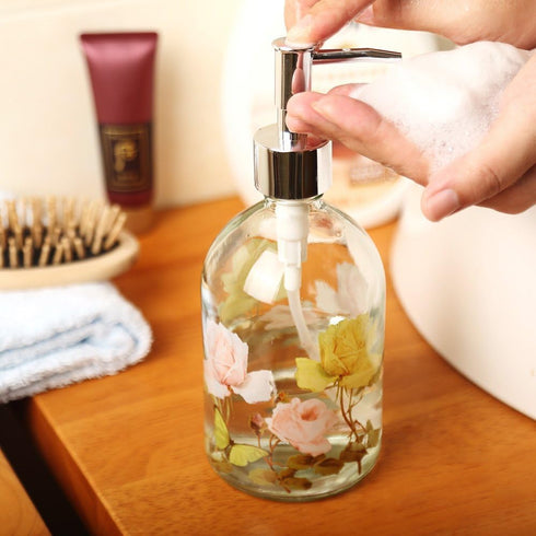 Glass Soap Pump Dispenser Floral and Butterfly 17 Ounce by A Ting...