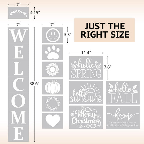 Welcome Stencil with Holiday Stencils for Painting on Wood Reusable, Own DIY Projects, Gifts and More, Easy to Use Large Letter Stencil – Horizont...