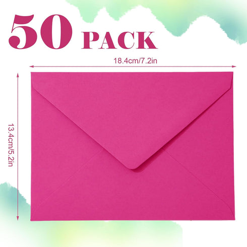Whaline 50Pcs A7 Invitation Envelopes Set Hot Pink Greeting Card Envelopes V-Flap Envelopes Gift Card Sleeves for Mailing Envelopes Sending Card, ...