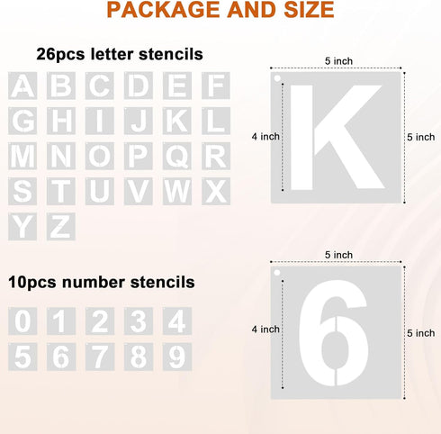 4-inch Alphabet Letter Stencils and Number Stencils for Spray Painting, Set Include 36 PCS Letter Stencils for Painting on Wood, Wall, Glass, Canv...