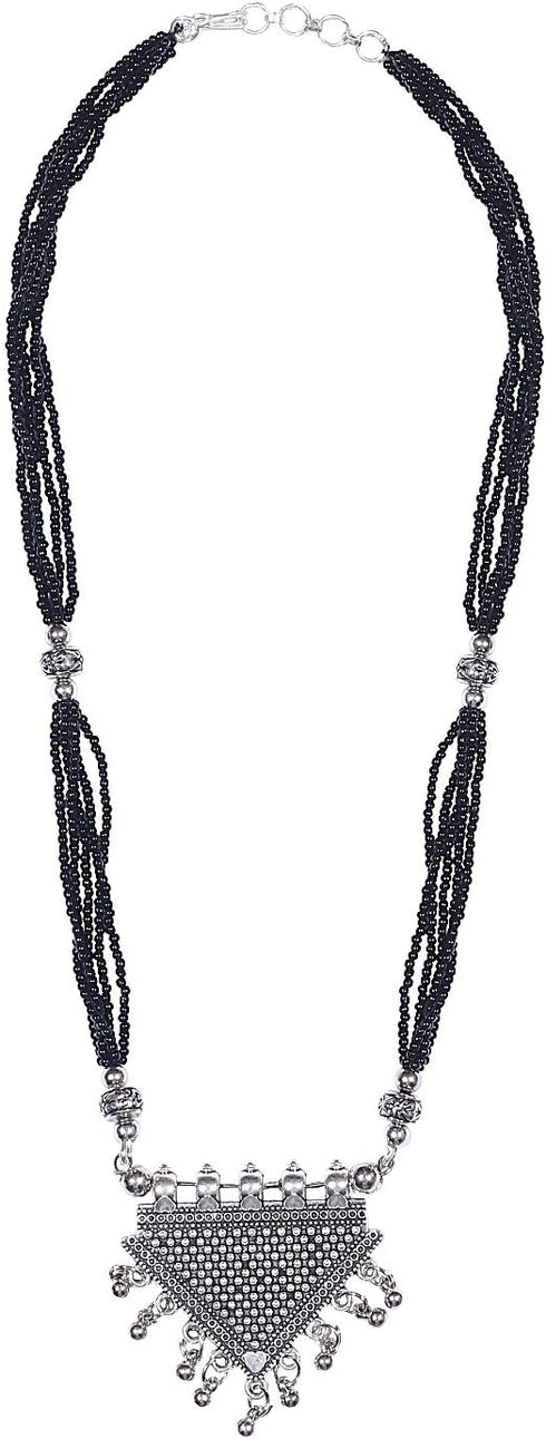 Traditional Indian Antique Silver Oxidised Mangalsutra Thushi Necklace Set with Earrings for Women (SJ_2906)...
