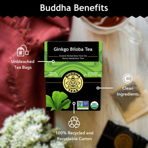 Buddha Teas - Ginkgo Biloba - Organic Herbal Tea - For Cognitive Balance & Overall Health - With Vitamin C - Energizing Blend - Caffeine Free - 10...