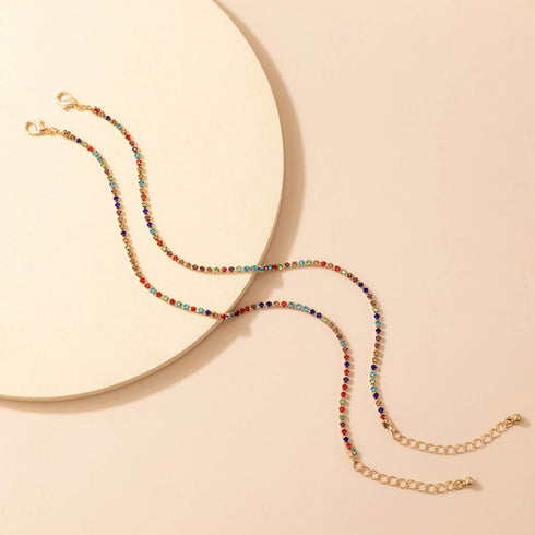 Boho Layered Tennis Ankle Bracelets Colorful Rhinestone Tennis Chain Anklets Dainty Rainbow CZ Diamond Anklet Beach Crystal Chain Anklet Foot Jewe...