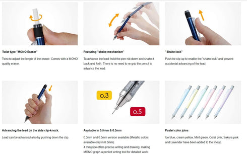 Tombow Mono Graph Shaker Mechanical Pencil 0.5mm, Lime Green Body, R3 (SH-MG51)...