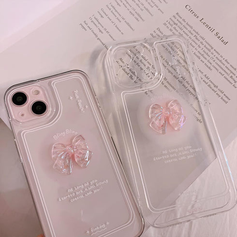 Ownest Compatible for iPhone 13 Cute 3D Pink Bowknot Slim Clear Aesthetic Design Women Teen Girls Camera Lens Protection Phone Cases Cover......
