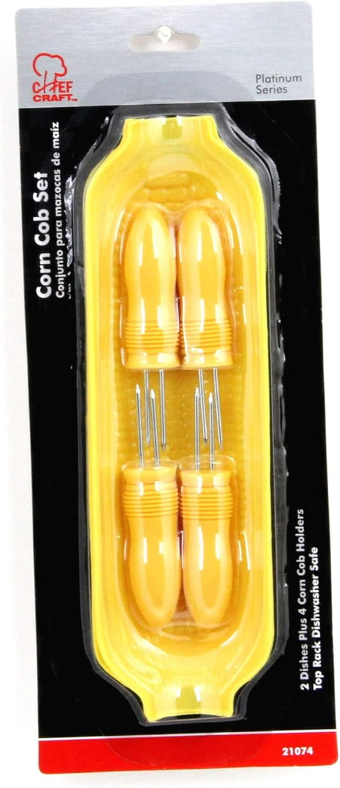 Chef Craft Select Plastic Corn Cob Dishes with Holders, 8.5 inch 2 dishes 4 corn cob holders, Yellow...