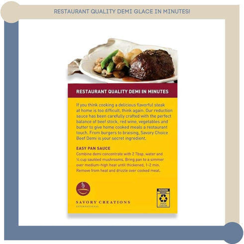 Savory Choice Beef Demi Glace Reduction Sauce Pack of 2 Bundle with Digital Recipe Book, 5.2 oz total Low Calorie, Gluten Free, Clean Label, Resta...