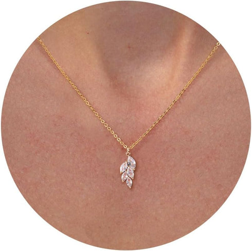 VRIUA Dainty Necklace for Women, Leaf Gold Necklace 14K Gold Plated Simple Gold Necklace Diamond Necklaces for Women Trendy Gold Necklace Jewelry...