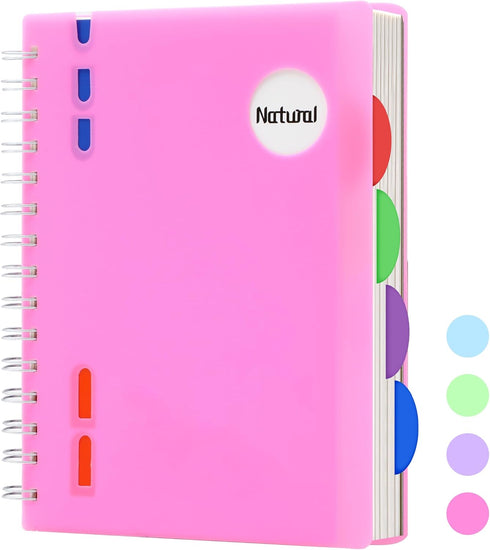 Spiral Notebook Wide Ruled 5 Subject Notebook with Tabs Dividers 6" X 8" Small Lined Journal Notebooks for Work 206 Pages Aesthetic Hardcover Note...