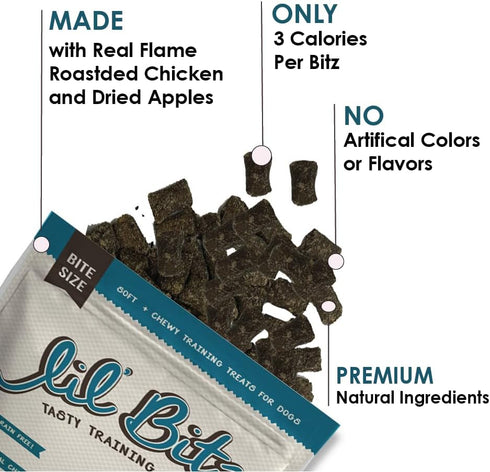 Lil' Bitz Flame Roasted Chicken Training Treats for All Dog Breeds - Low Calories, Grain Free, Natural Ingredients, NASC Compliance - Perfect Rewa...