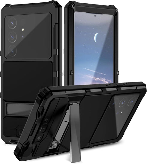 Compatible for Samsung Galaxy S24 Ultra 5G Case, Aluminum Metal Gorilla Glass Waterproof Shockproof Heavy Duty Sturdy Protector Cover,with Built-i...