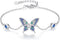 White Gold Plated Butterfly Bracelets for Women: Adjustable Blue Cubic Zirconia Butterfly Ankle Chain...