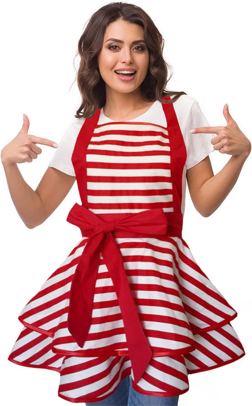 Violet Mist Cute Lovely Retro Aprons for Women Girls Ladies Sexy Vintage Aprons Christmas Apron Red Striped Vintage 50s Apron kawaii Cooking Kitch...