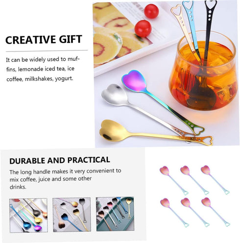 6pcs Stainless Steel Heart Shaped Spoon Demitasse Spoons Pudding Spoon Valentines Day Spoons Yogurt Spoon Small Dessert Spoons Mini Condiments Met...