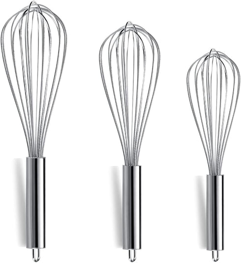 Berglander Whisk Set Pack of 3, Stainless Steel Whisks for Cooking 8",10",12", Wire Ballon Wisk (Silver)...