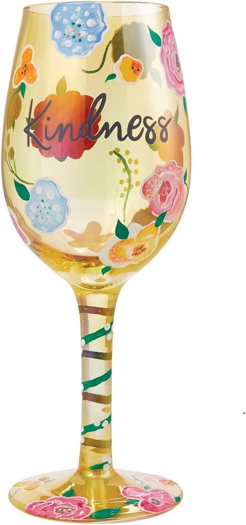 Enesco Designs by Lolita Kindness Floral Hand-Painted Artisan Wine Glass, 15 Ounce, Multicolor...