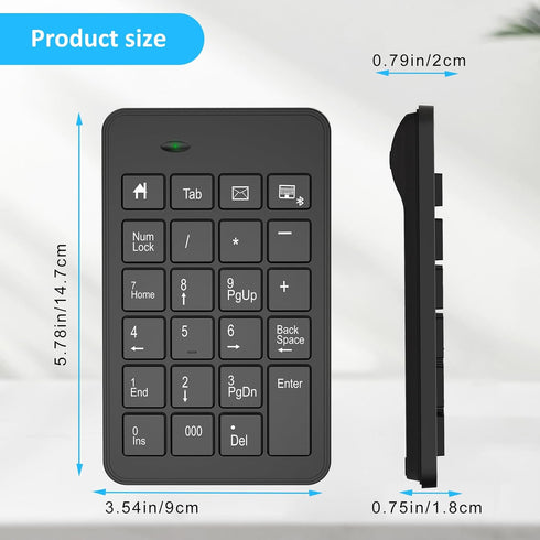 Bluetooth Number Pad with Battery, 23 Keys Wireless Numeric Keypad Upgraded Version of 10 key Keyboard Financial Accounting Numpad Compatible for ...