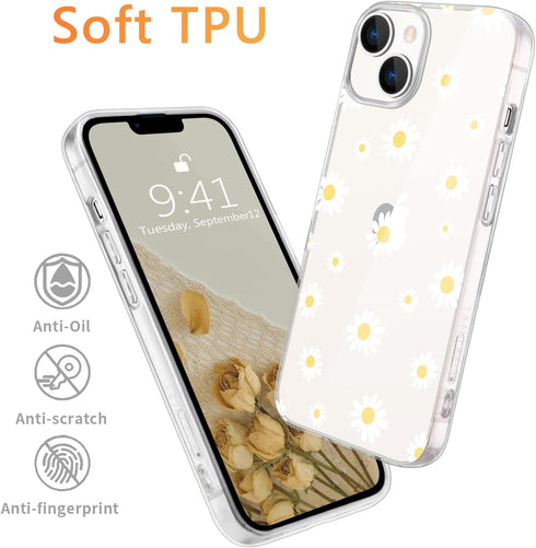 Cute White Small Daisy Floral Case Designed for iPhone 13, Crystal Clear Daisy Flowers Girly Phone Case, Stylish Soft TPU Flexible Cover Shockproo...