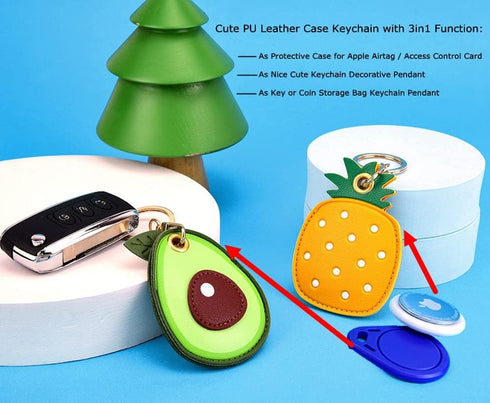 2 Pack 3in1 Cartoon Protective Case for Airtag Cover Samsung Galaxy SmartTag Cases Tile Keychain (1 Avocado & 1 Pineapple)...