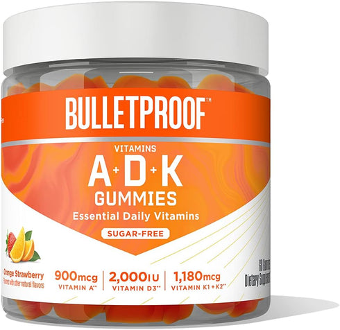 Bulletproof Sugar-Free Orange Strawberry Vitamins A+D+K Gummies, 60 Count, Keto Supplement for Heart, Bone and Immune Support, New and Improved Fo...